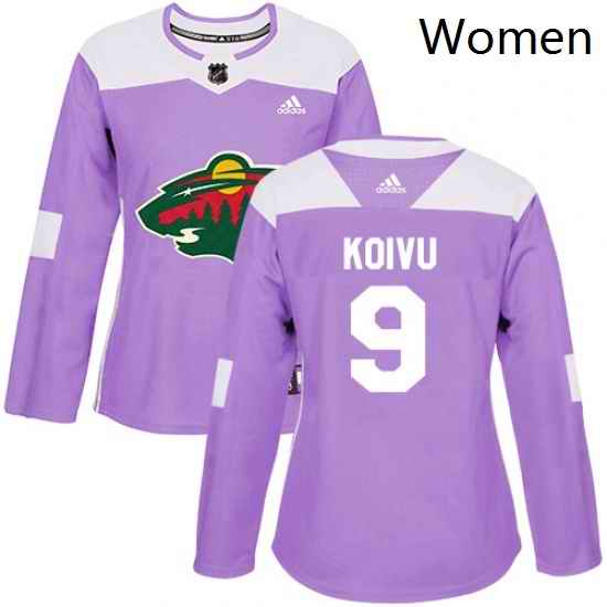 Womens Adidas Minnesota Wild 9 Mikko Koivu Authentic Purple Fights Cancer Practice NHL Jersey
